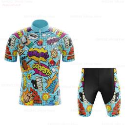 Conjuntos de camisa de ciclismo de quadrinhos explosivos verão dos homens bicicleta manga curta roupas ciclismo maillot camisa de ciclismo bib shorts - Image 2