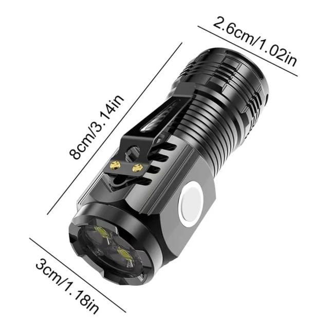 Lanterna LED Recarregável Portátil com Luz Forte, Longo Alcance e Clip para Uso ao Ar Livre e em Casa