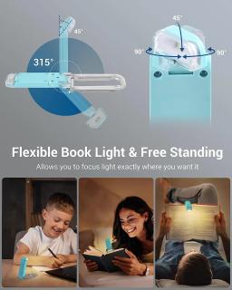 Lâmpada de leitura recarregável do livro, LED Clip on Book Lights, Brilho de bloqueio de luz azul brilhante, ajustável para Eye Care - Image 3