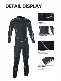 Fatos de neoprene completos para homens, surf e natação, água fria, manter aquecido, zíper frontal, esportes aquáticos, 110kg, 1,5mm - Image 4