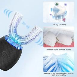 U forma sonic escova de dentes elétrica 360 graus limpeza da boca automática escova de dentes de silicone luz azul fria escova de clareamento dos dentes - Image 3