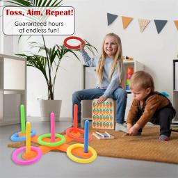 Conjunto de jogo de lançamento de anel esportivo de plástico colorido com 5 anéis festa de aniversário jogando jogos de quintal para crianças adultos brinquedos educativos ﻿ - Image 3