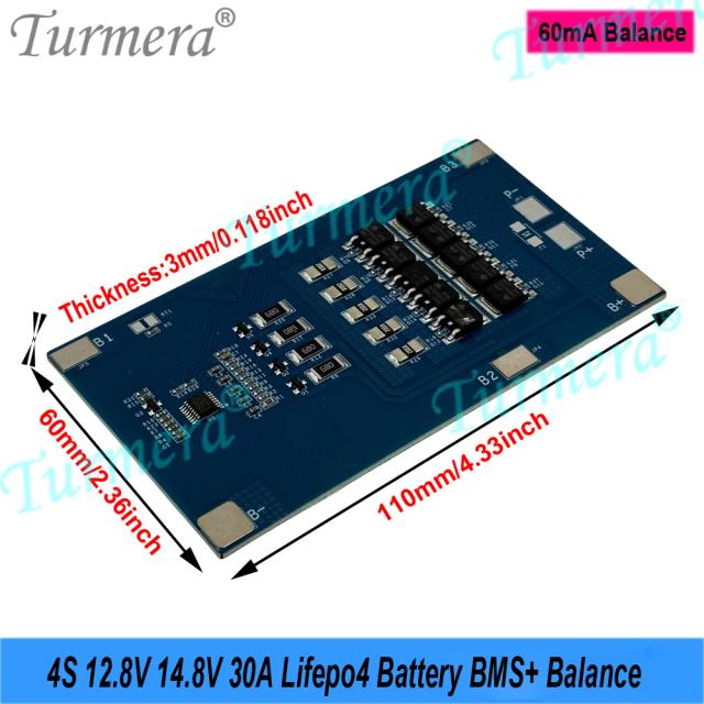 Turmera 4S BMS 12.8V 30A Lifepo4 com Equilíbrio para Baterias 18650 e 32700