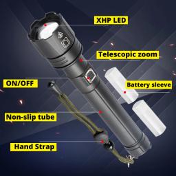 USB Recarregável Lanterna LED, Zoomable Tocha, Lanterna Poderosa, 18650, 26650 Bateria, 3 Modos, Fit para Camping, Equitação, Novo, 2022, XHPIS - Image 5