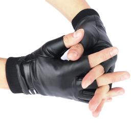 Luvas sem dedos de couro PU masculino, botão sólido, quente, meio dedo, dirigindo, equitação - Image 4
