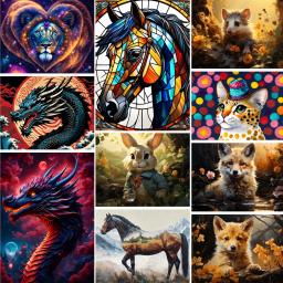 Animal raposa cavalo dragão pinturas por números lona artes e ofícios para adultos decoração de casa ideias de presente personalizadas 2023 novo - Image 1