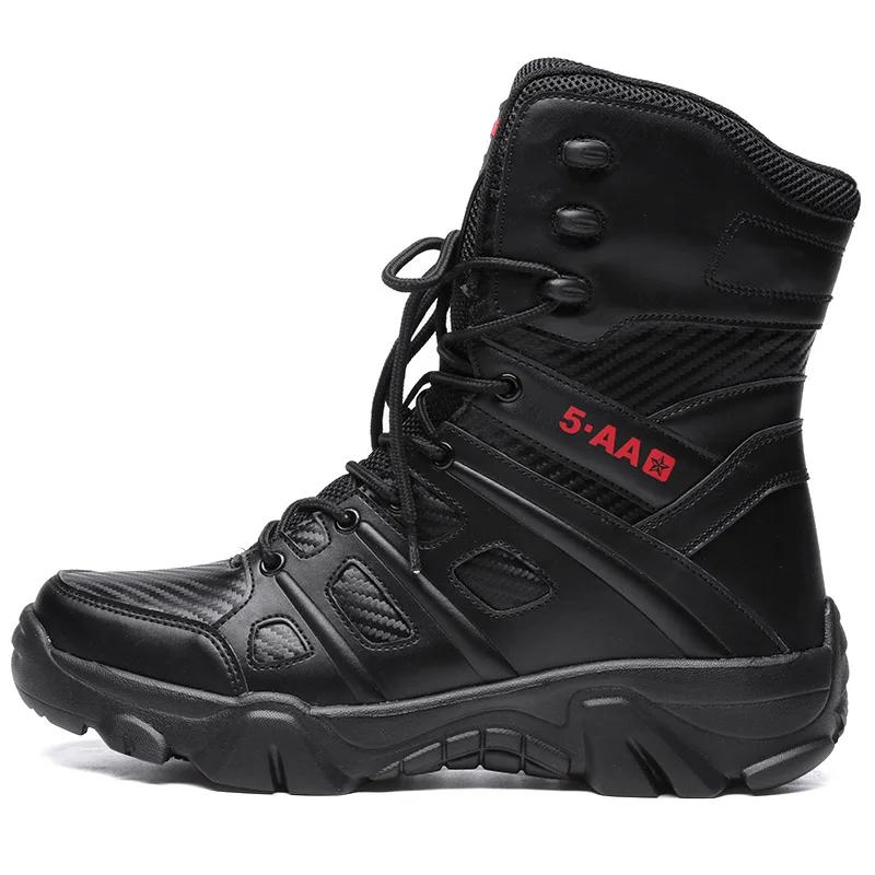 Bota tática de pele quente masculina, combate, exército, trabalho, sapatos de segurança, motocicleta, tamanho grande 47 - Image 1