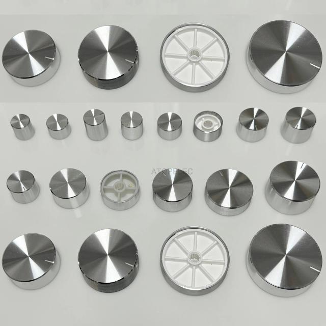 Botão de Alumínio Prata para Potenciômetro DAC CD AMP - Eixo Recartilhado, Alta Qualidade, Diâmetro 13-40mm, 6mm, 1 Unidade