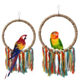 Brinquedo mastigar para pássaros, anel sisal, suporte balanço, papagaio, brinquedo treinamento para periquitos, - Image 3