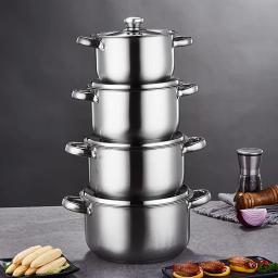 Conjunto de panelas de aço inoxidável de 4 peças, sem seleção de fogão, grande capacidade, adequado para cozinha - Image 3