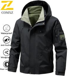 Gorpcore jaqueta de pesca masculina à prova de chuva outono tamanho grande blusão à prova de vento masculino acampamento caça correndo esportes casaco com capuz - Image 3