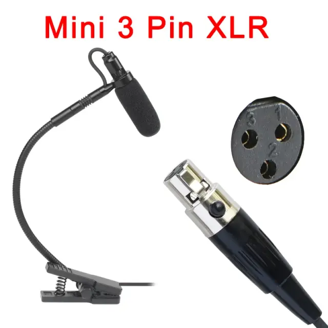 Microfone para Saxofone com Conectores XLR de 3 e 4 Pinos, Ideal para Instrumentos Musicais, Tipo Omnidirecional
