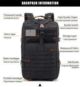 Mochila Molle tática ao ar livre para homens e mulheres, EDC Caminhadas Survival Rucksack, suporte para garrafa, Gym Bag, Fitness, 8003, 50L - Image 2