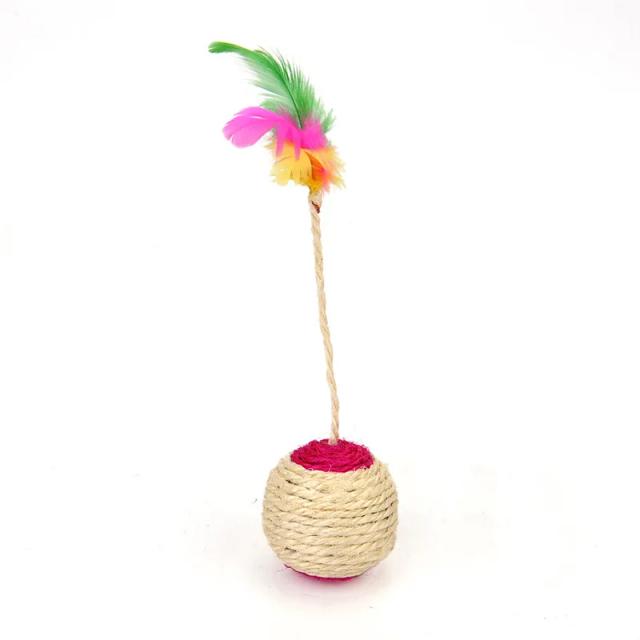 Brinquedo Interativo de Sisal para Gatos com Bola e Pena - Treinamento Divertido e Engraçado para Seu Pet