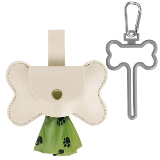 Dispenser de Sacolas para Cocô de Cães com Clip para Leash em Couro, Prático para Passeios ao Ar Livre