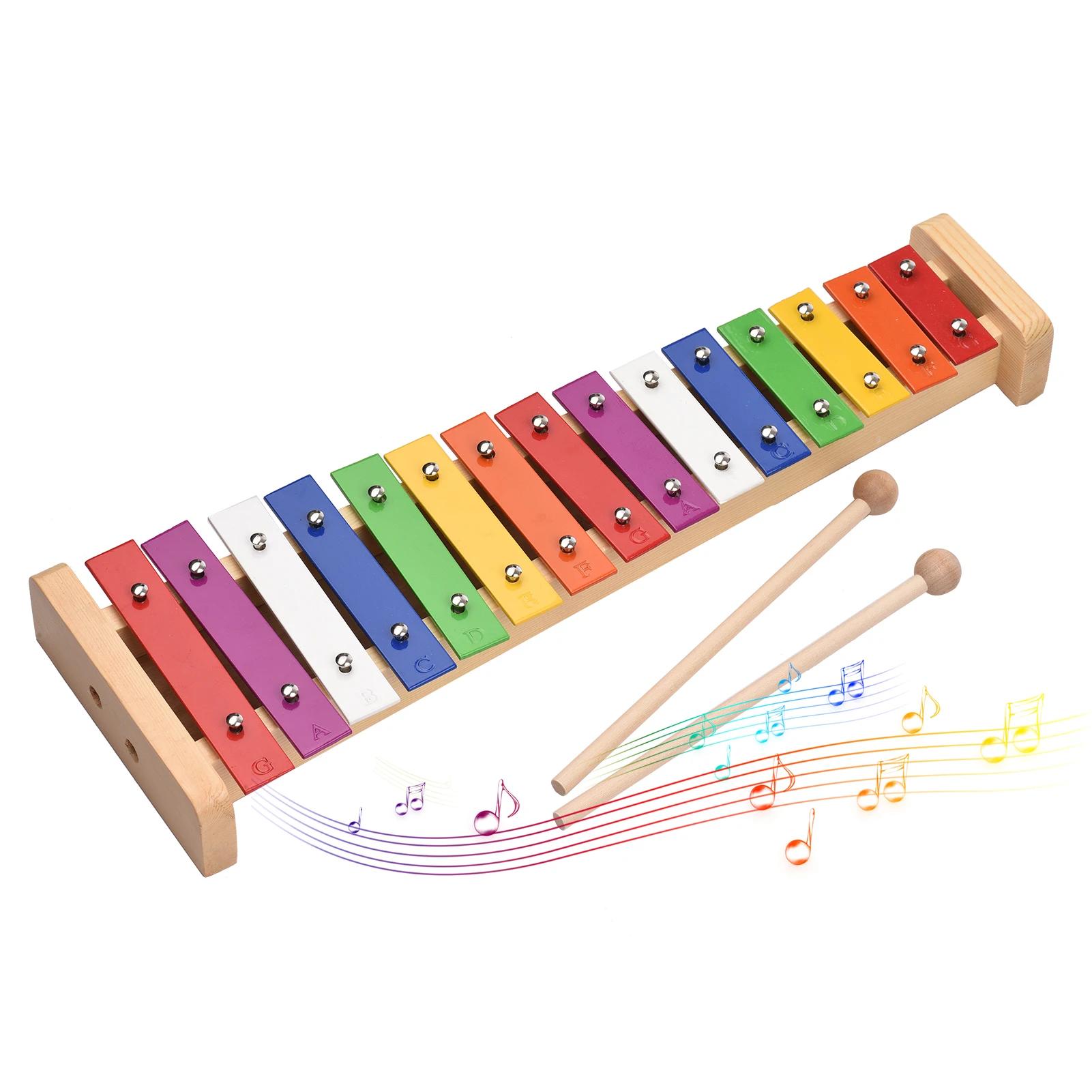 Glockenspiel Xilofone com Base De Madeira, Barras De Alumínio Coloridas, Instrumento Musical Educativo, Presente De Percussão, 15 Notas - Image 1