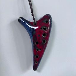 Ocarina Cerâmica Artesanal de 12 Buracos, Antigo Lacado, Vermelho e Azul, Instrumento Musical para Ensinar e Jogar, 1Pc - Image 3