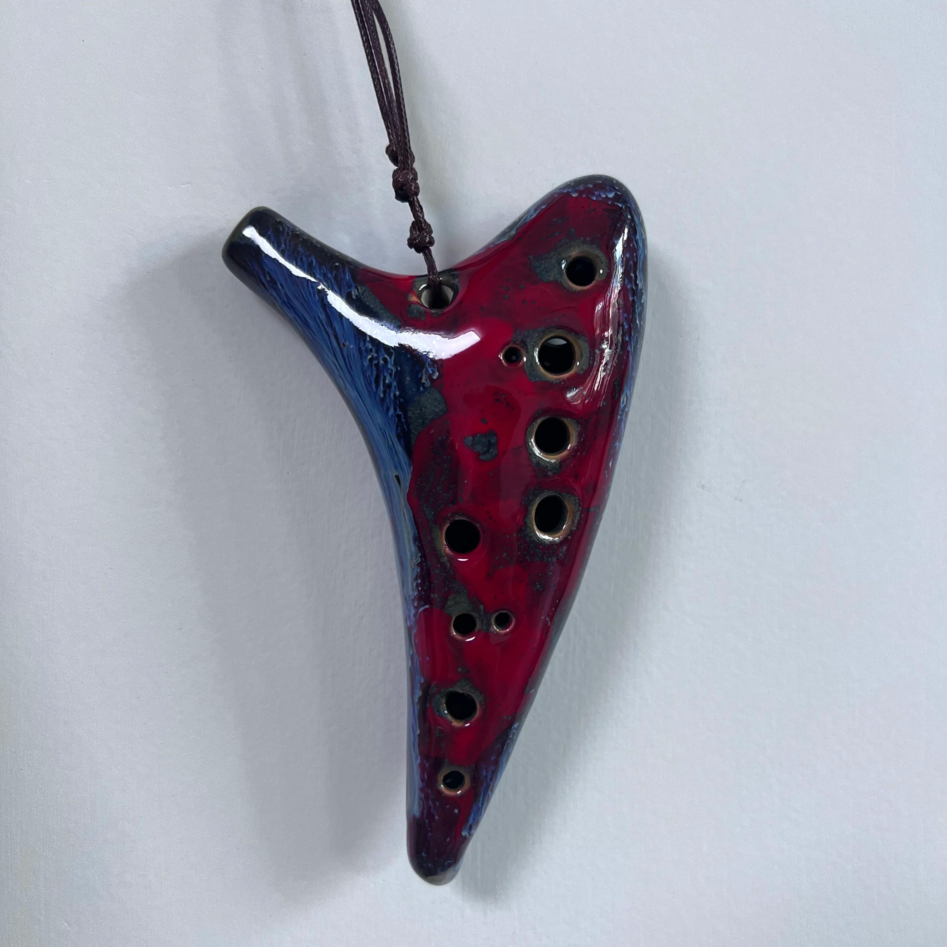 Ocarina Cerâmica Artesanal de 12 Buracos, Antigo Lacado, Vermelho e Azul, Instrumento Musical para Ensinar e Jogar, 1Pc - Image 1