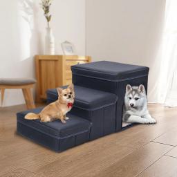Dobrável cão escadas rampa escada do cão cama caverna escalada antiderrapante multifuncional cão pequeno cães gatos cama - Image 1