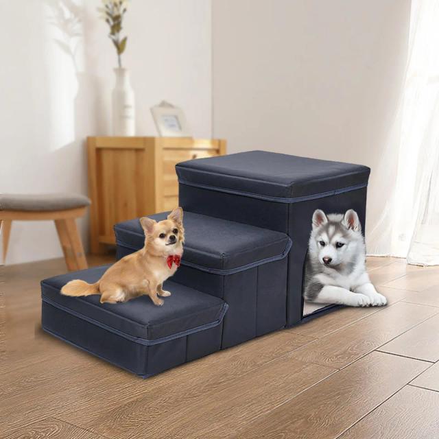 Escada Dobrável Antiderrapante Multifuncional para Cães Pequenos e Gatos com Cama Caverna para Escalada