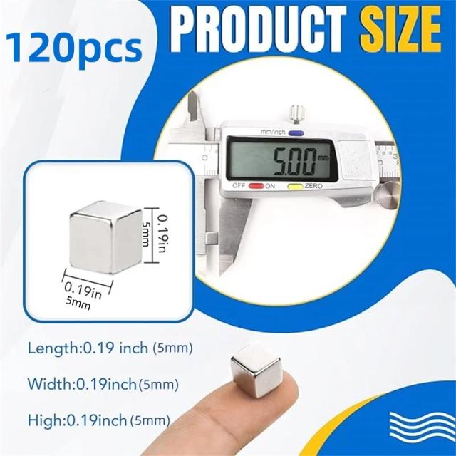 Barra Magnética de Neodímio 5x5x5mm - Ímãs de Terras Raras para Artesanato e Cozinha