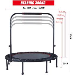 40 "/48" Trampolim de Fitness Dobrável com Corrimão Ajustável Mini Trampolim Crianças Adultos Rolamento 300KG Home Gym Jumping Cardio - Image 5