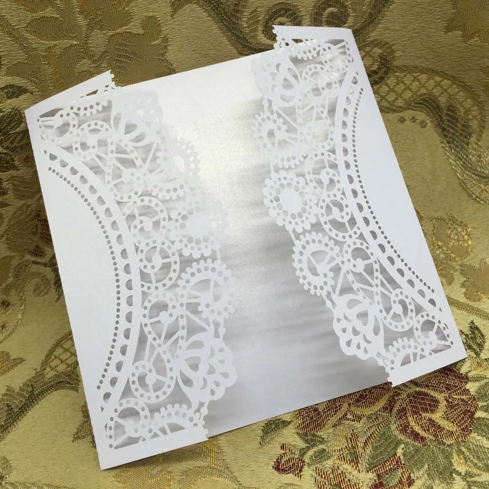 50 pçs/set Branco Cartões Do Convite Cartões de Casamento de Corte A Laser Escavar Ofício Esculpida Padrão de Flor Para Celebração da Festa de Aniversário - Image 1