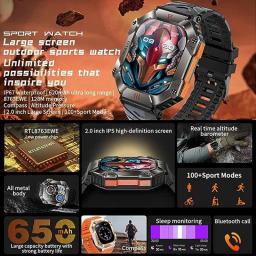 Relógio inteligente impermeável multifuncional para homens, chamada bluetooth, modo multi-esporte, 650 mAh, 100 +, novo, 2023 - Image 2
