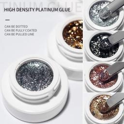 5g estrelado de alta densidade platina uv unha gel polonês brilhante ouro prata preto manicure brilho linha brilhante pintura verniz cola - Image 1