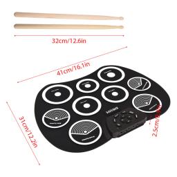 Conjunto de bateria eletrônica, bateria laminada à mão, interface midi de 9 almofadas, suporta jogos dtx, conjunto de bateria portátil, presentes com pedais de baquetas - Image 6