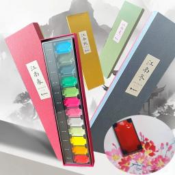 Four Seasons Jiangnan chinês pintura tinta série, concentrado sólido pigmento mineral, iniciante aquarela, conjunto de 12 cores - Image 1
