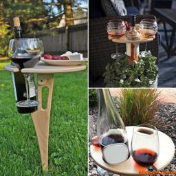Mesa de vinho dobrável criativa com mesa redonda, copo de vinho de madeira, suporte para piquenique ao ar livre e acampamento, cremalheira portátil do vinho - Image 3