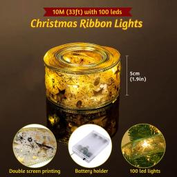 Fita de natal luz fita laços decorações do feriado natal diy rendas arcos de natal fita de ouro quente branco led luz - Image 4