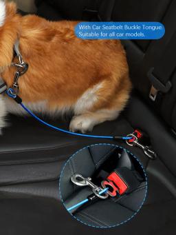 Cinto de segurança de carro com trela fina leve, cinto impermeável para cães grandes no carro Double Head Hook Lock, cão de estimação - Image 2