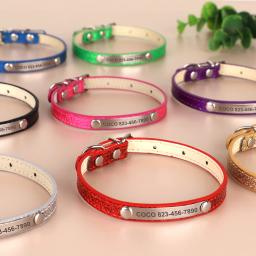 Colar de couro personalizado para animais, Coleiras Bling Bling para cães pequenos e gatos, Gravado grátis, ID de cachorro e gatinho - Image 3