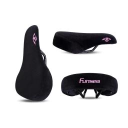Funsea acessórios de bicicleta wheelie dublê assento para menina feminino ciclismo flanela superfície 8mm trilho bordado logotipo rosa - Image 1
