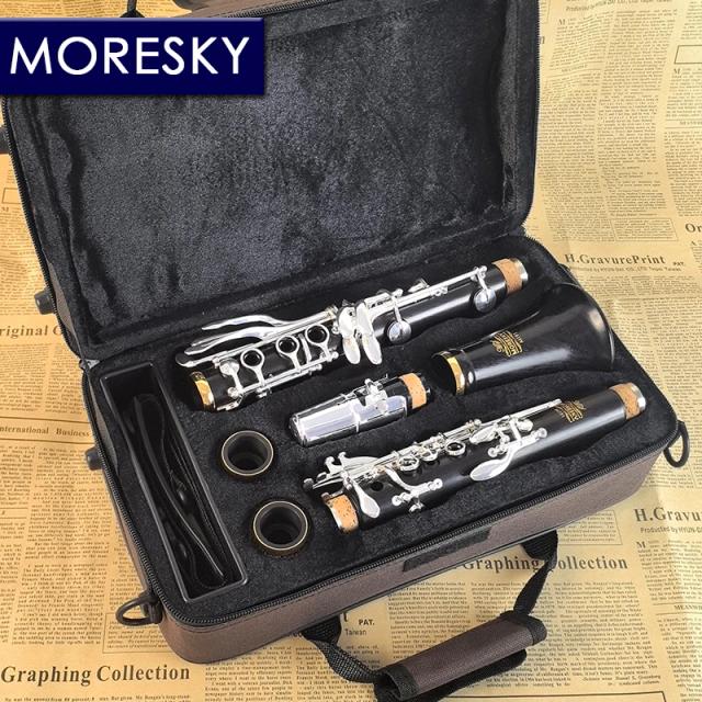 MORESKY Clarinete Bb Madeira Ebony Banhado a Prata 18 Chaves