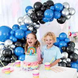 Kit Arco Balão Infantil, Festa de Aniversário, Graduação, Revelar Gênero, Decoração de Casamento, Guirlanda Prateada e Metal, Azul Royal e Preto - Image 4