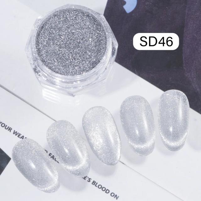 Pó Magnético Olho de Gato Brilhante para Nail Art - Efeito 3D com Partículas Finas, Brilho Branco Deslumbrante, SD46