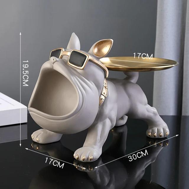 Estátua de Cão Bulldog 30cm - Escultura em Resina com Caixa de Armazenamento para Decoração de Luxo
