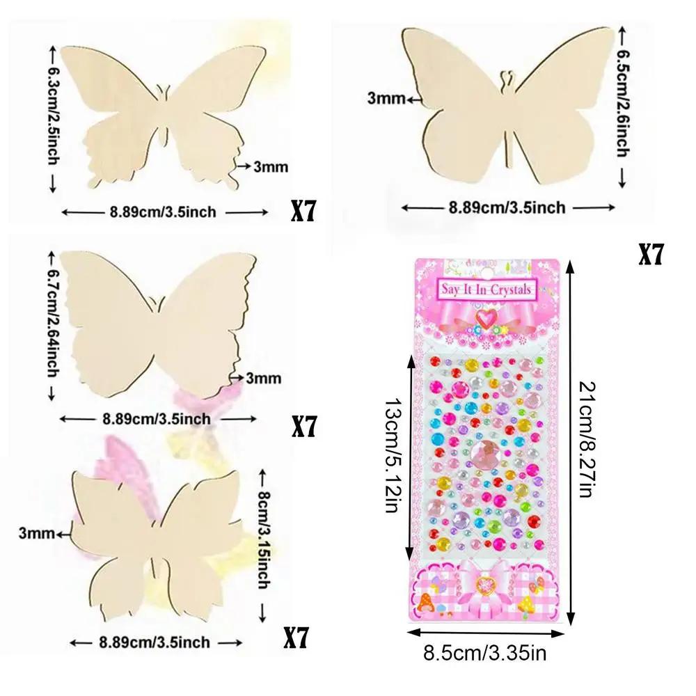 DIY 28pcs Wood Gem Art Butterfly Kit Toy Arte E Artesanato Diamante Adesivos Pintura Inacabada Borboleta Fatias De Madeira Brinquedos Para Crianças - Image 1