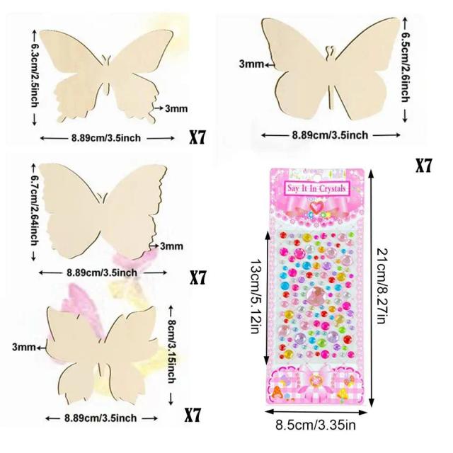 Kit de Artesanato em Madeira com 28 Peças: Crie Borboletas Decorativas com Adesivos de Diamante para Crianças