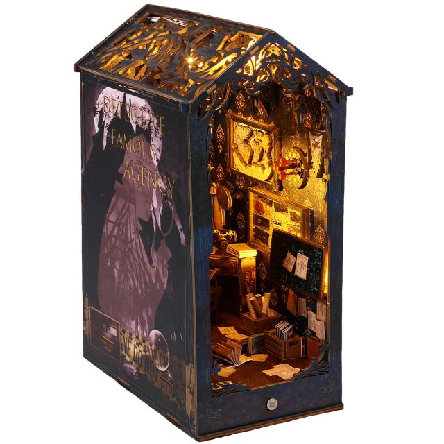 Estante de Madeira 3D DIY para Livros - Kit de Construção em Miniatura Criativo, Ideal para Presentes de Halloween e Natal