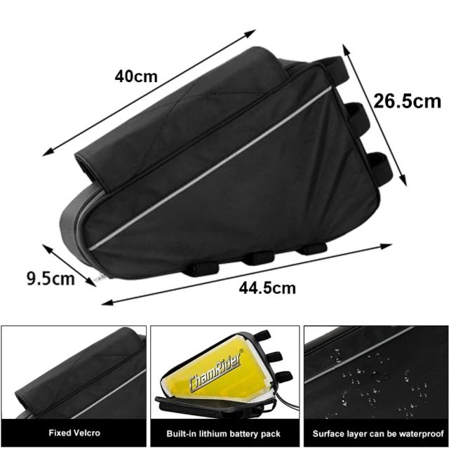 Bateria Triângulo E-Bike 36V 48V 60V 72V Bolsa Preta para Quadro 126 Células