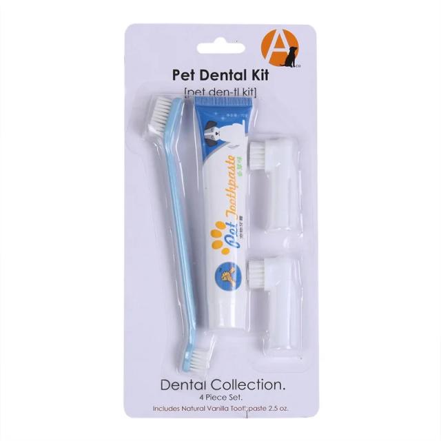 Conjunto de Escova de Dentes para Pets com Creme Dental de Baunilha para Cães e Gatos