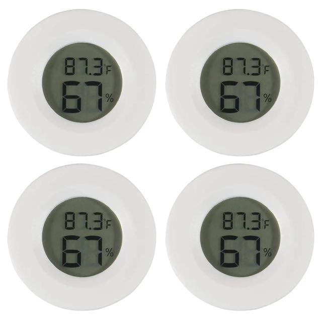 Mini Higrômetro Termômetro Digital LCD - 4 Peças, Medidor Redondo de Temperatura e Umidade para Salas em Fahrenheit e Celsius