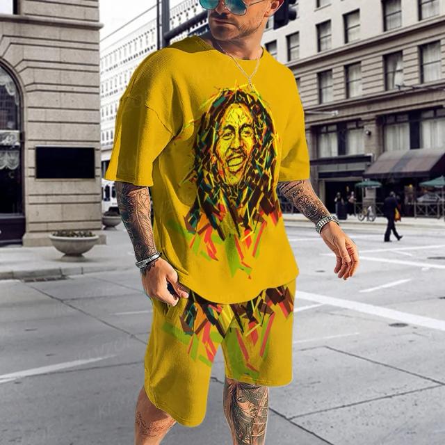 Conjunto de Treino 3D Bob Marley Reggae: Roupa Harajuku, Terno Esportivo e Camiseta de Corrida para um Verão Aconchegante em Streetwear