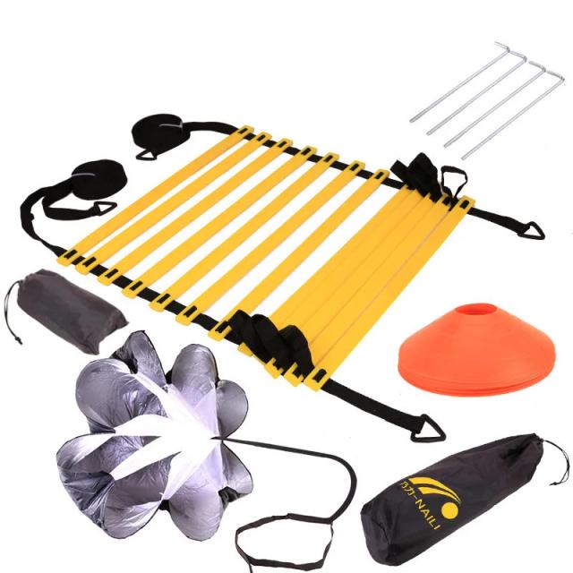 Kit Completo de Equipamentos de Fitness para Treinamento de Agilidade e Velocidade: Escada, Disco de Marcação, Paraquedas de Resistência, Corda de Pular e Footwork Set para Futebol