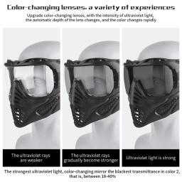 REikirc Máscara tática de paintball airsoft com mudança de cor Máscaras protetora de rosto inteiro CS Cosplay pode ser equipada com câmera esportiva - Image 2