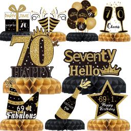 Decoração de mesa favo de mel preto e dourado, Festa de aniversário de 70 anos, Prato de foto, 70 anos - Image 3